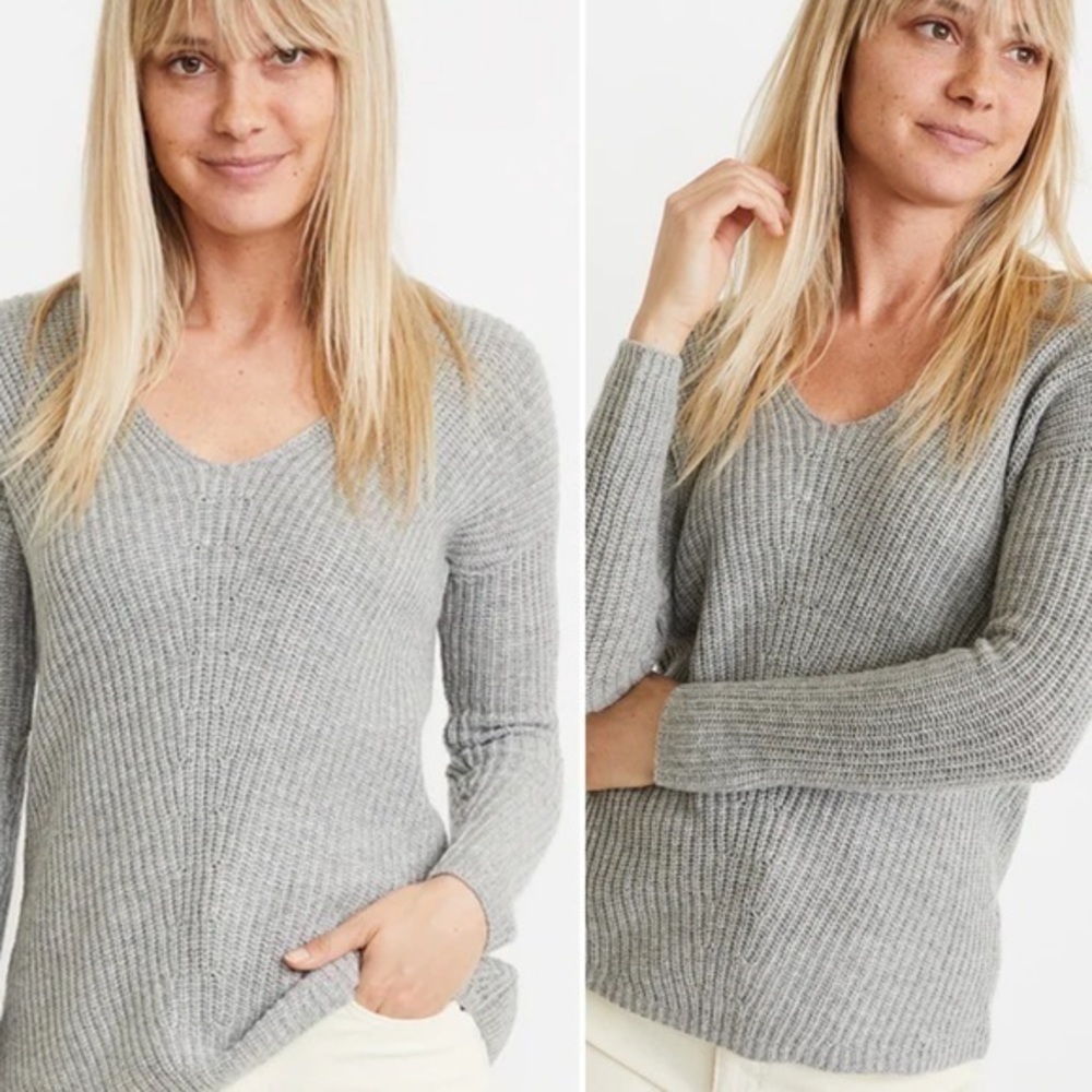 Marine Layer Elisa Cashmere Blend V-neck Sweater, Heather Gray, Size S